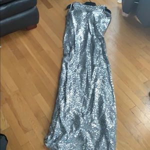 Size4 silver sequined open back floor length gown